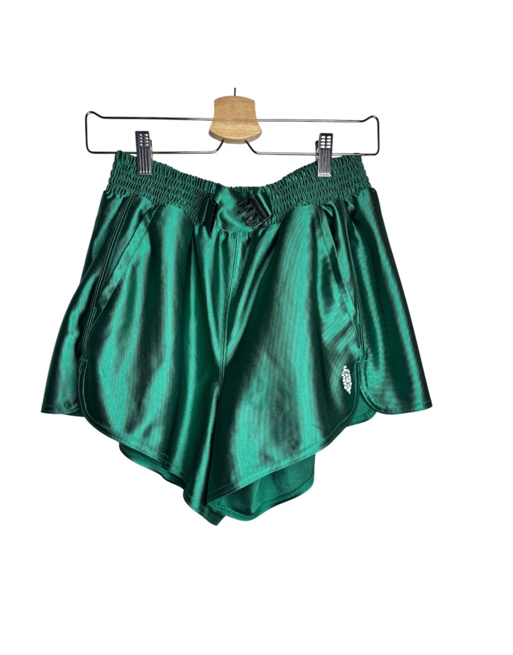 NWOT FREE PEOPLE FP Movement Women’s Boxer Style Retro green satin shorts sz S/P